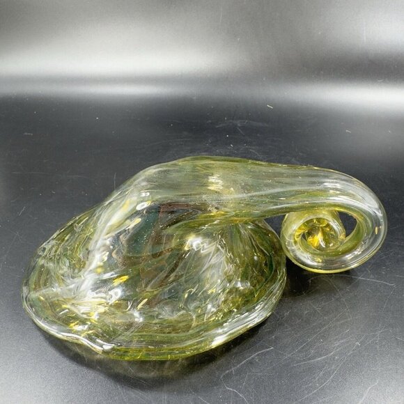 Vintage Sooner Glass Hand Made Green Swirls Dish Bowl Handmade Cornucopia Bowl - Picture 7 of 16